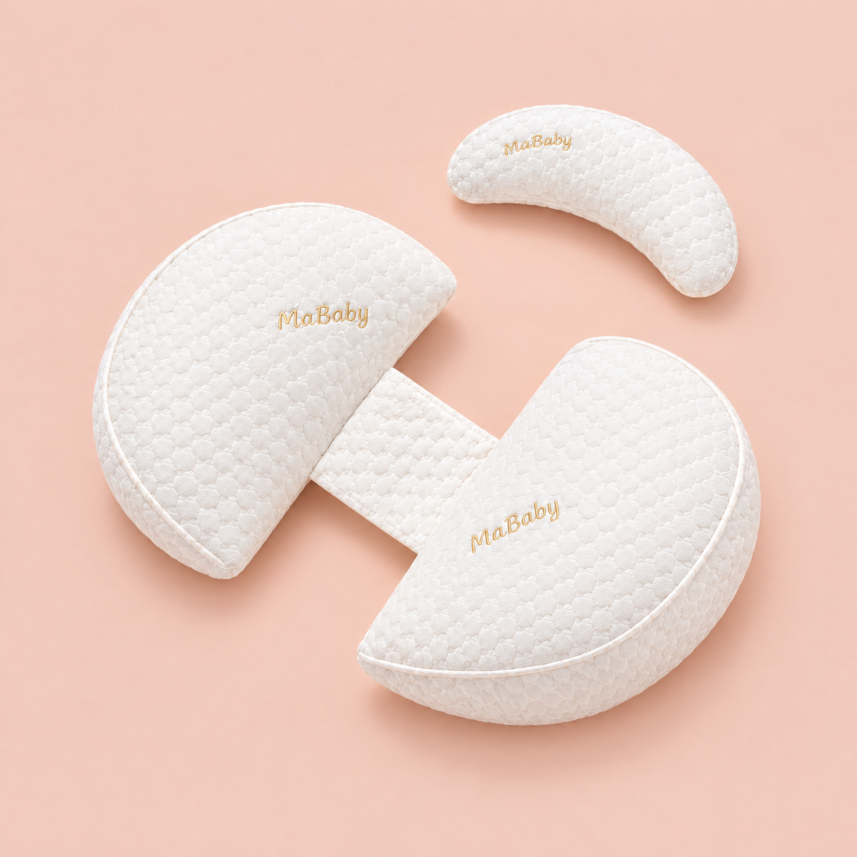 MA BABY compact pregnancy wedge pillow with small knee cushion on a soft pink background
