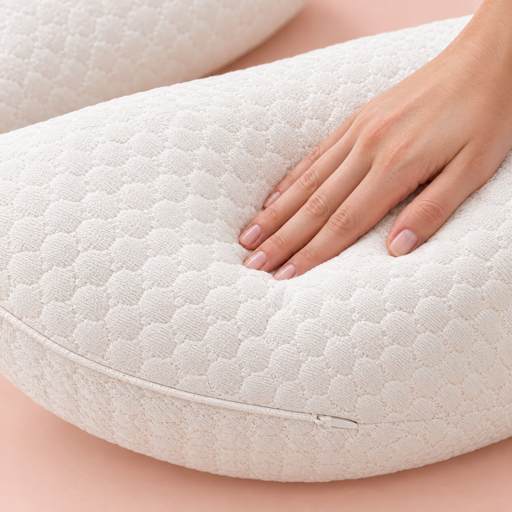 Close-up of the soft honeycomb knit pregnancy pillow cover with zip